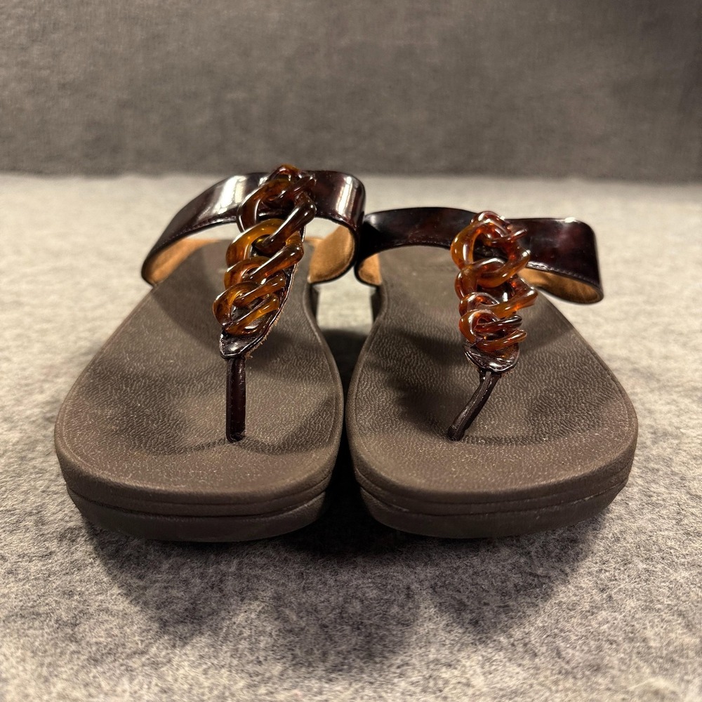 FitFlop Sandals Shoes Womens Size 9 Brown Thong Wedge Comfort Chain Slip On - Picture 3 of 10